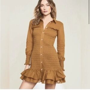 Veronica Beard Dress Kelsey Camel Tan Button Down Stretchy Dress Sz 10 $398 NWT